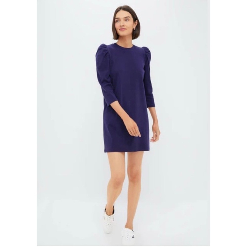 Pomander Place Navy Blue Puff Shoulder Knit Mini Dress XS Y24428T